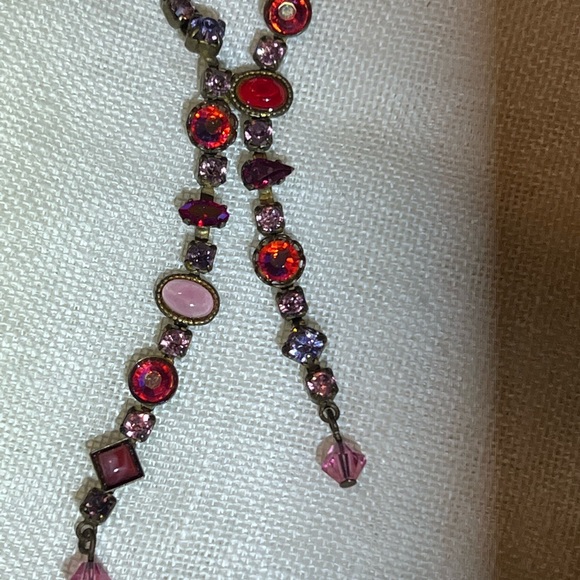 Vintage Sorrelli Pink Y Rhinestone Necklace - Picture 6 of 8